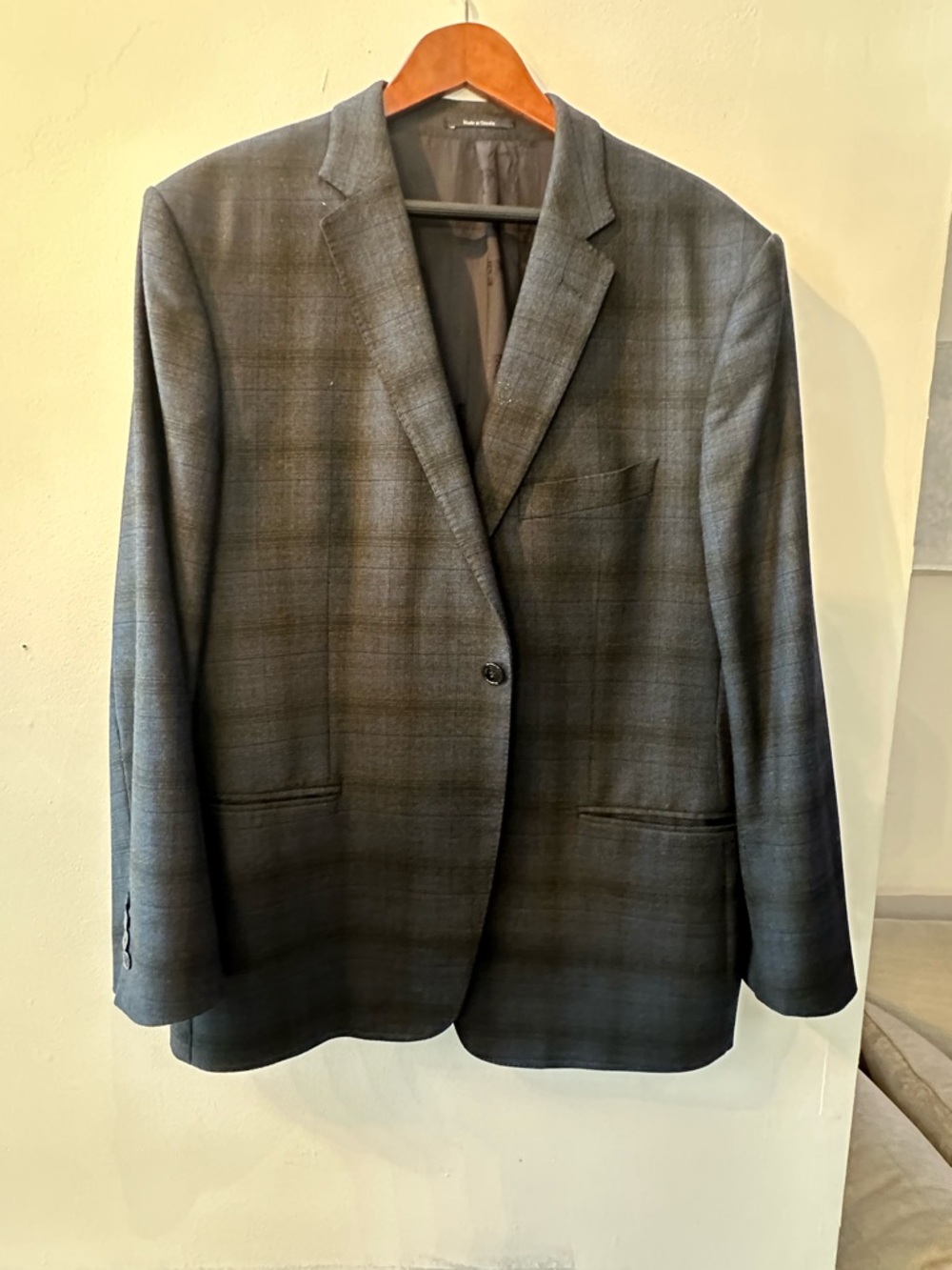 Men's dark navy  Plaid Single-Breasted Blazer
